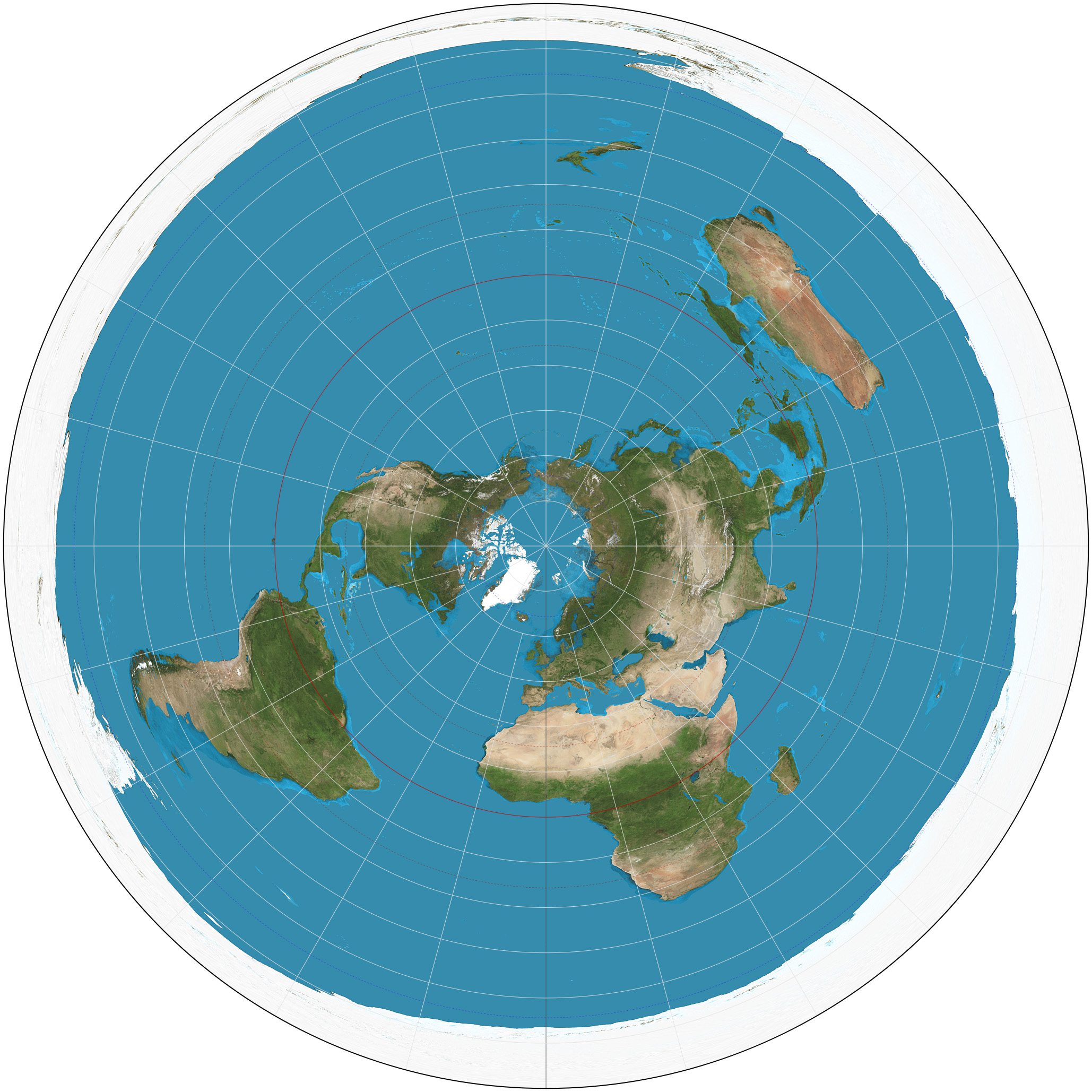 azimuthal projection interrupting the south pole
