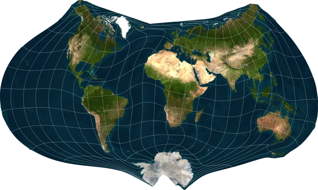 Lines of lattitude and longitude overlaid on Martin 2 projection