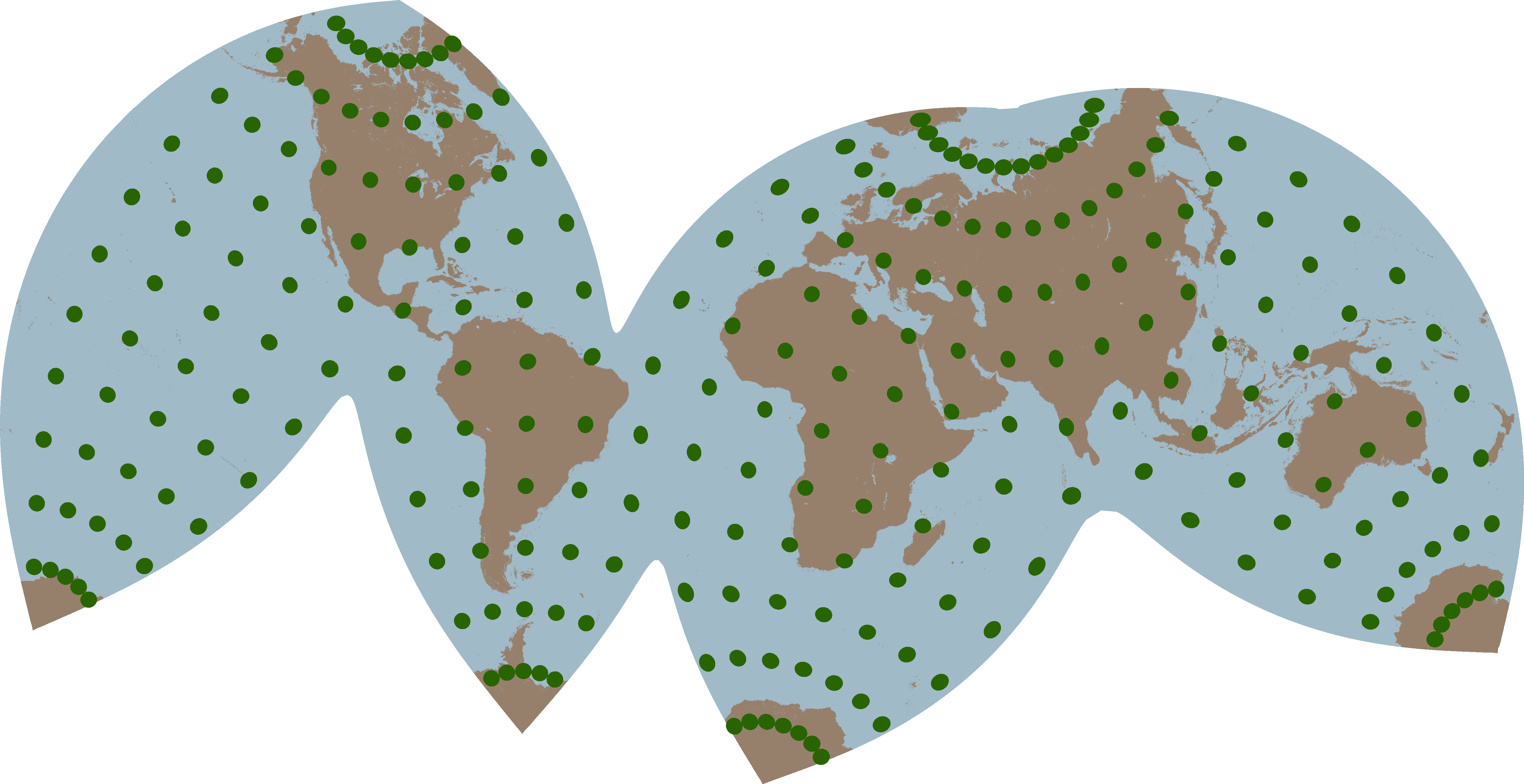 Tissot's indicatrix of position overlaid on Martin 3 projection