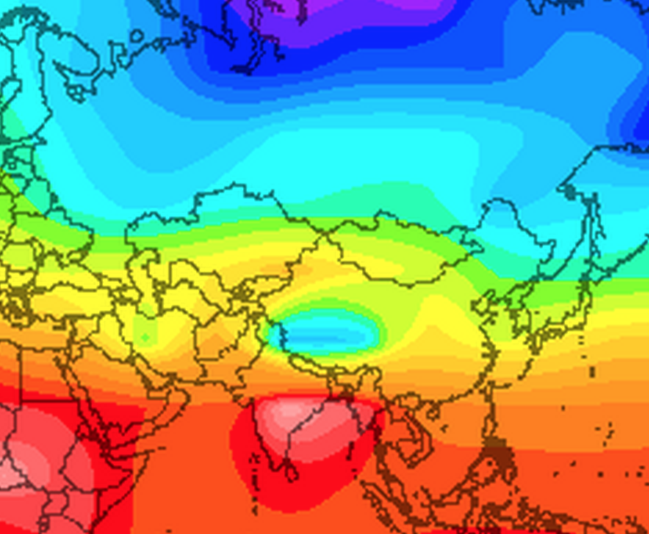 actual heat map of Asia from weather site