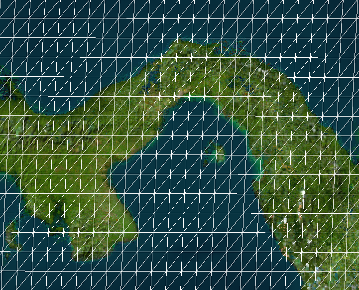 lattice of 1.8 million triangles over the earth; the lines are too dense to see anything through